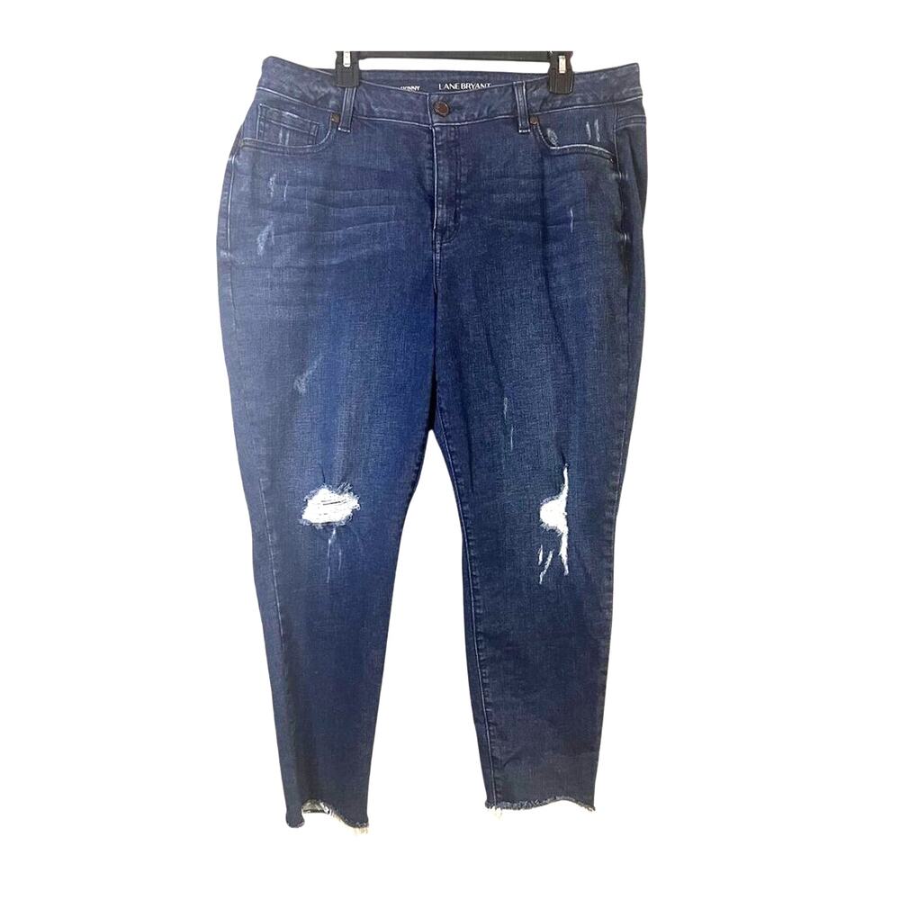 Lane Bryant Skinny Jeans Dark Wash Distressed Denim 18 Regular Retro 90s Feminin